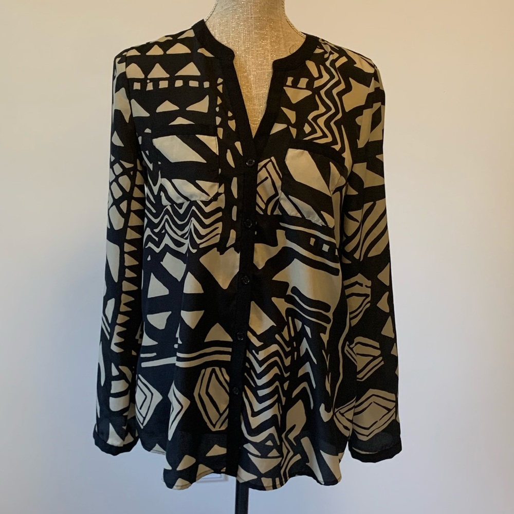 Black and Tan Tribal Print Blouse